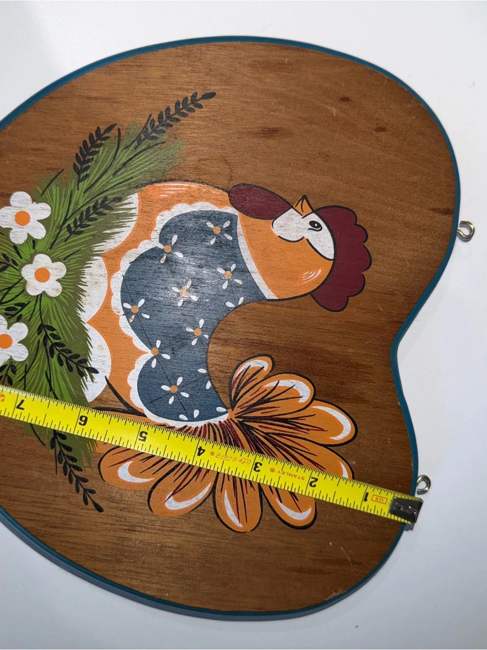 Vintage Wood Hanging Heart Sign Farmhouse Country Rustic Hand Painted Rooster W